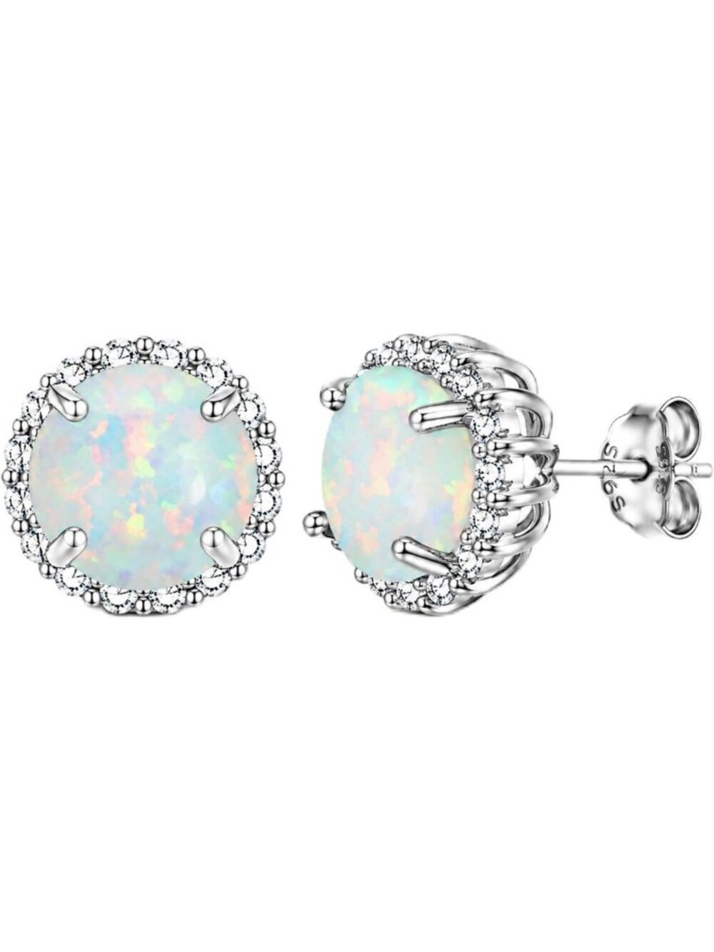 6mm Round Gemstone Halo Stud Earrings, Nickel-Free 925 Sterling Silver, Sparkly